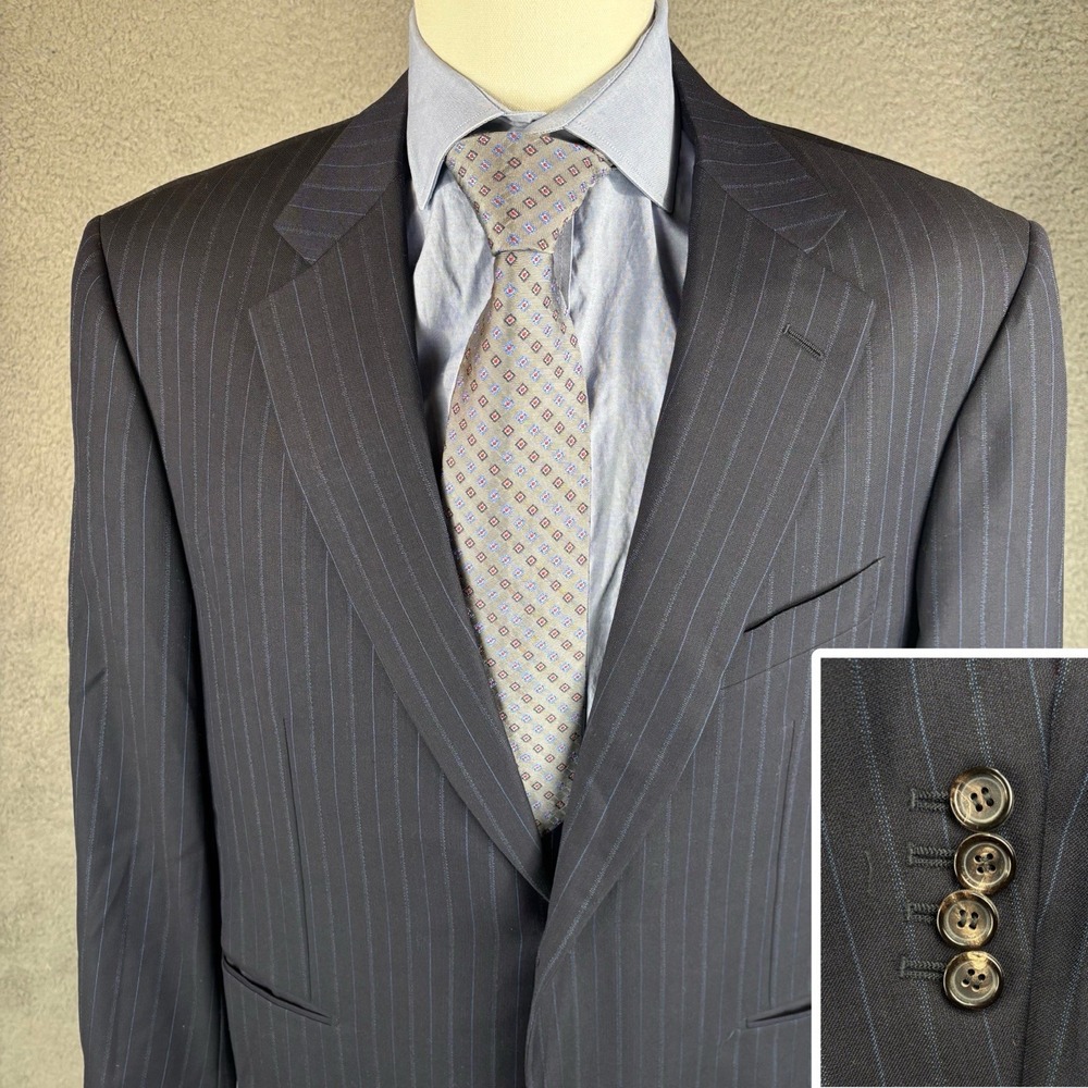 Pal Zileri Loro Piana‎ Blazer 44L Navy Pinstripe Winter Tasmanian Wool Italy